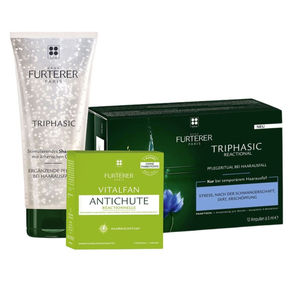 Triphasic-Reactional-set-rene-furterer Hair treatment for temporary hair loss caused by stress, pregnancy, diet ect.