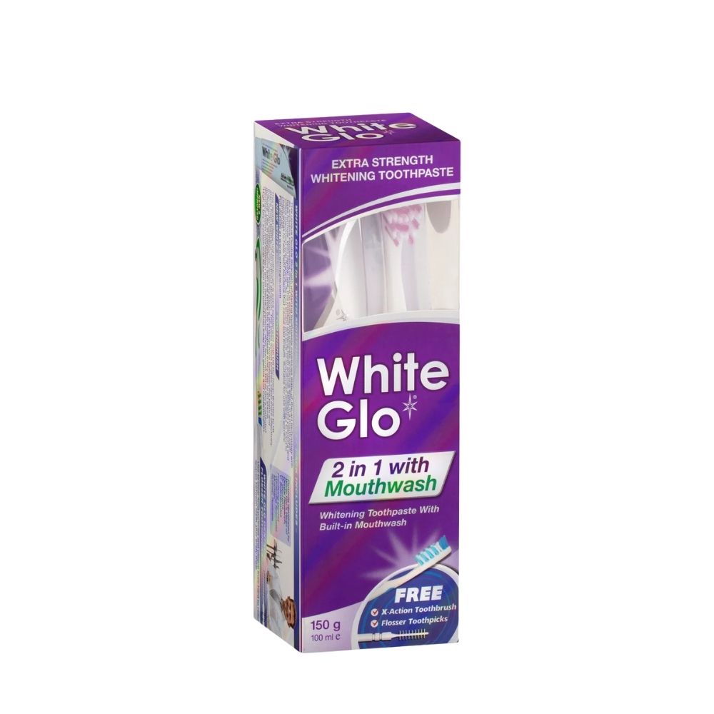 White Glo 2 In 1 Whitening Toothpaste With Mouthwash + Toothbrush White Glo 2 In 1 Whitening Toothpaste With Mouthwash + Toothbrush