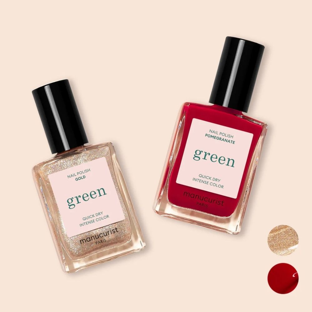 Green Nail Polish Duo - Gold & Pomegranate Green Nail Polish Duo - Gold & Pomegranate